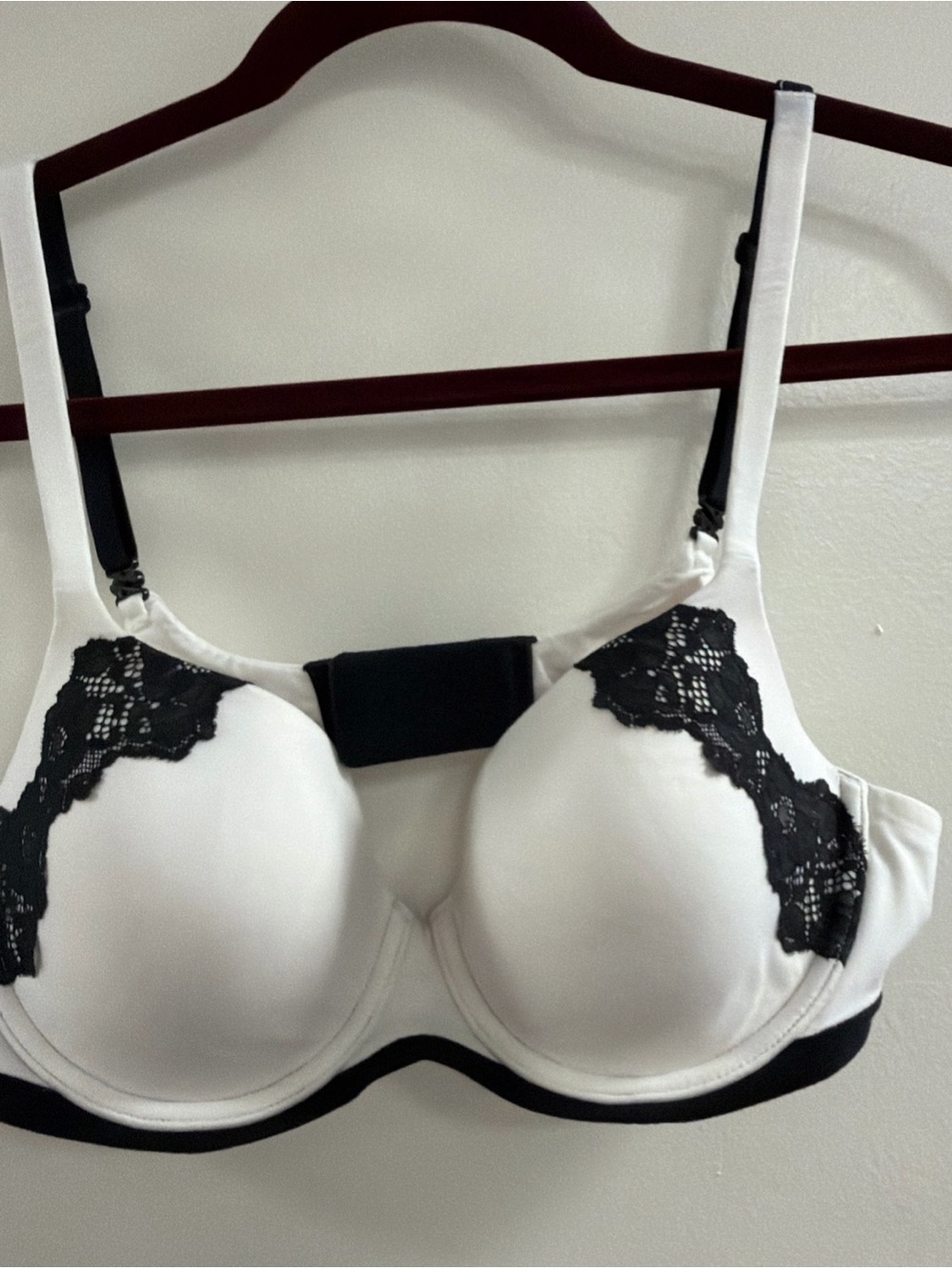 Victoria's Secret White Molded Bra with Black Lace Trim